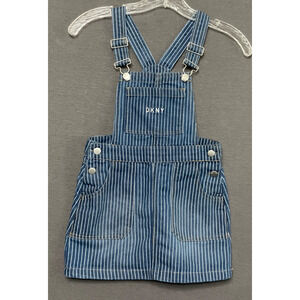 DKNY Girls 6X Blue Pinstripe Denim Overall Dress Adjustable Straps Pockets